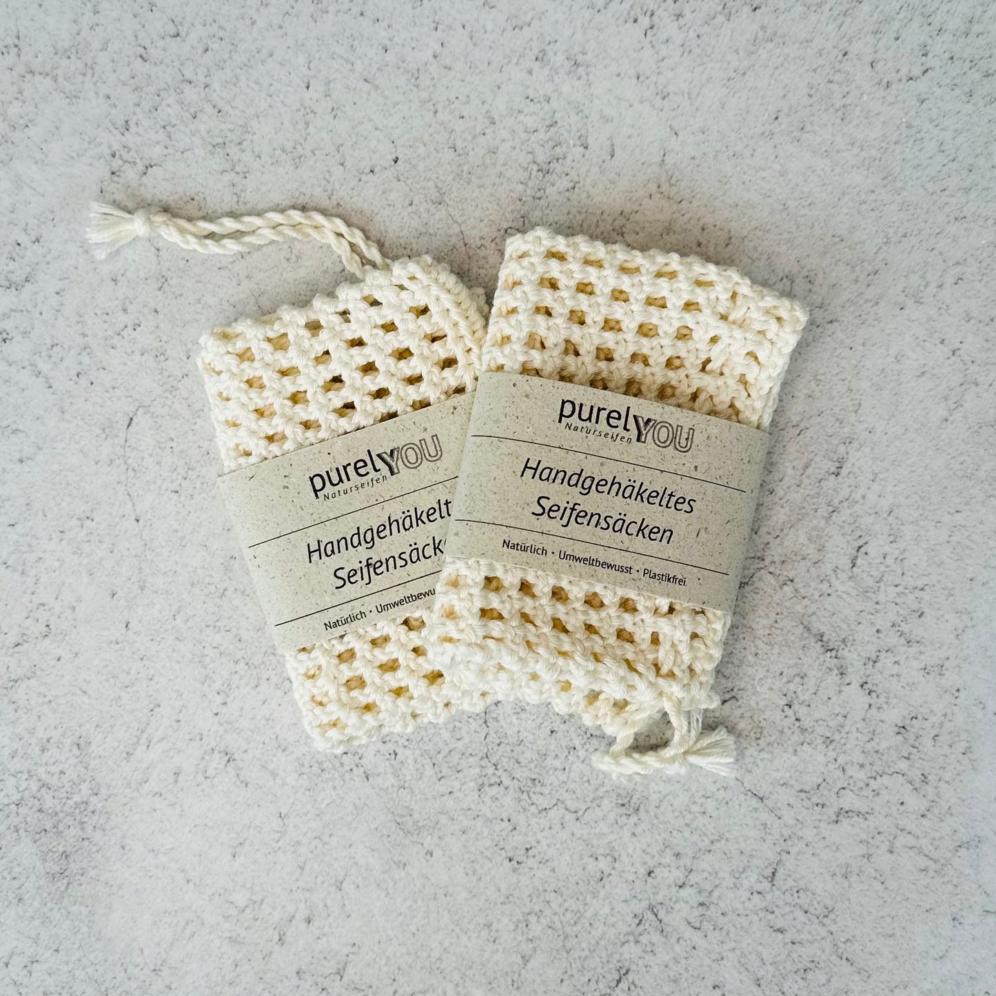 Handgehäkelte Seifensäckchen - beige