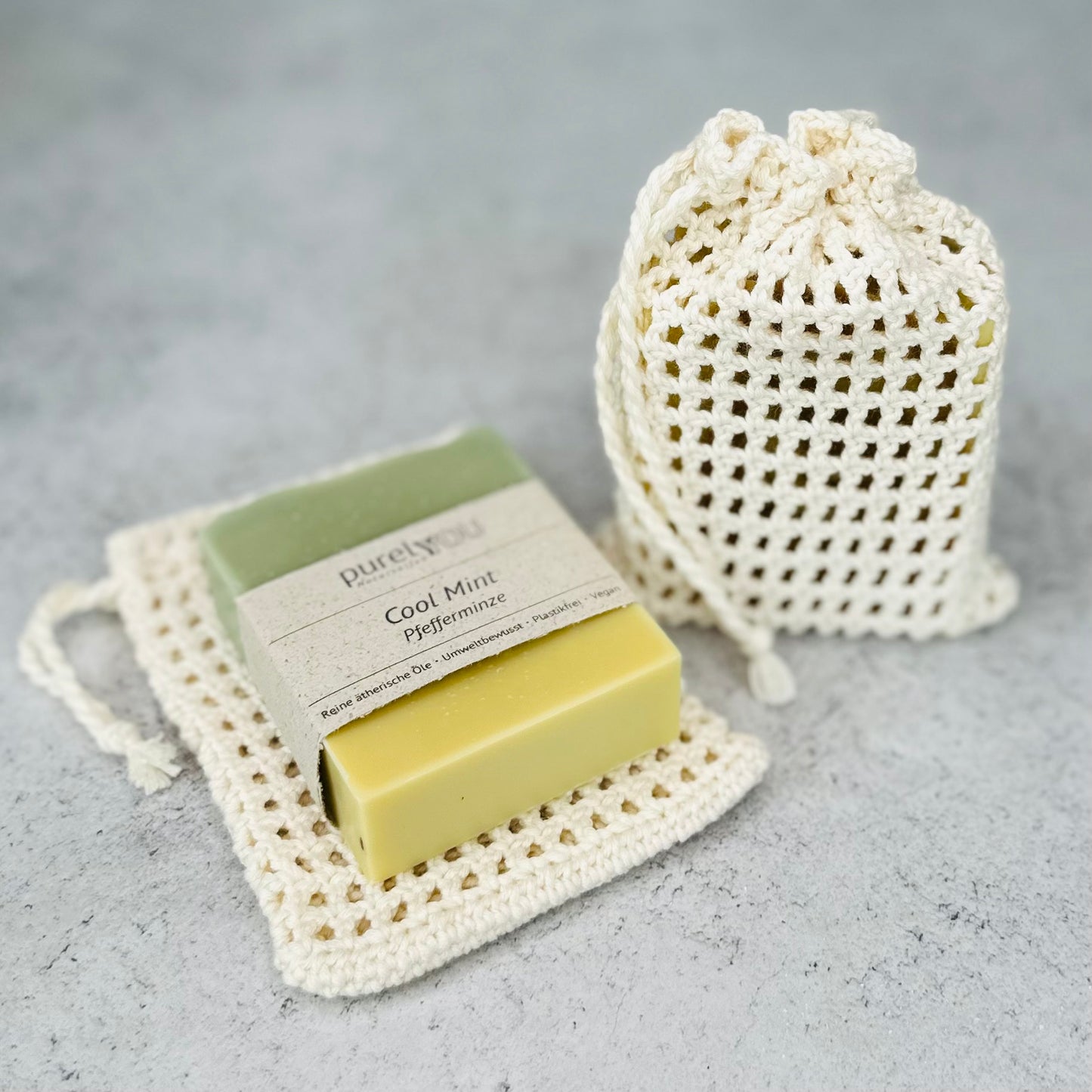 Handgehäkelte Seifensäckchen - beige